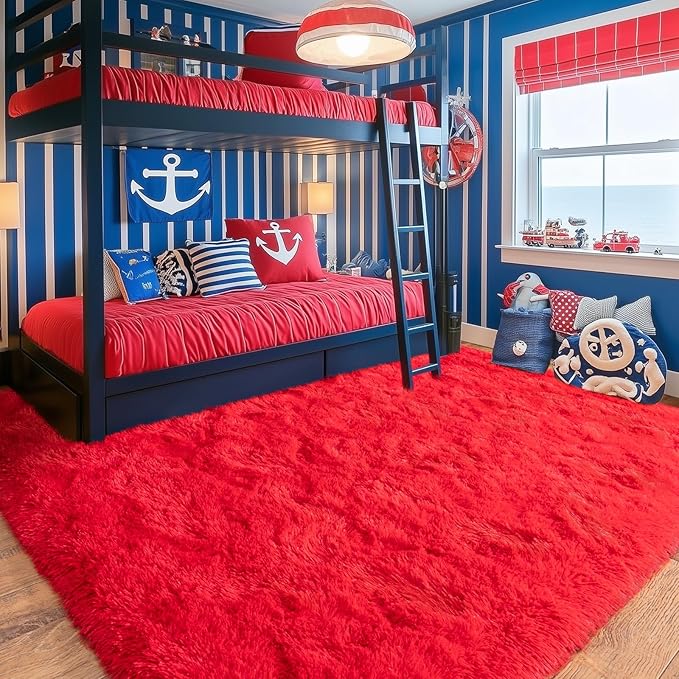 5x7 Rugs for Bedroom Living Room, Soft Plush Shaggy Area Rugs Fluffy Modern Floor Carpet for Kids Girls Room Dorm Nursery Home Decor Aesthetic, Red