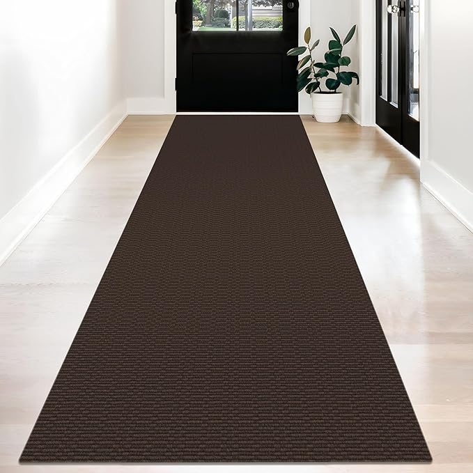 KOZYFLY Washable Runner Rug 3x12 ft Hallway Kitchen Runner Rugs with Rubber Backing Bobo Non Slip Entryway Runner Indoor, Long Carpet Runners for Hall Kitchen Entryway, Coffee/Brown