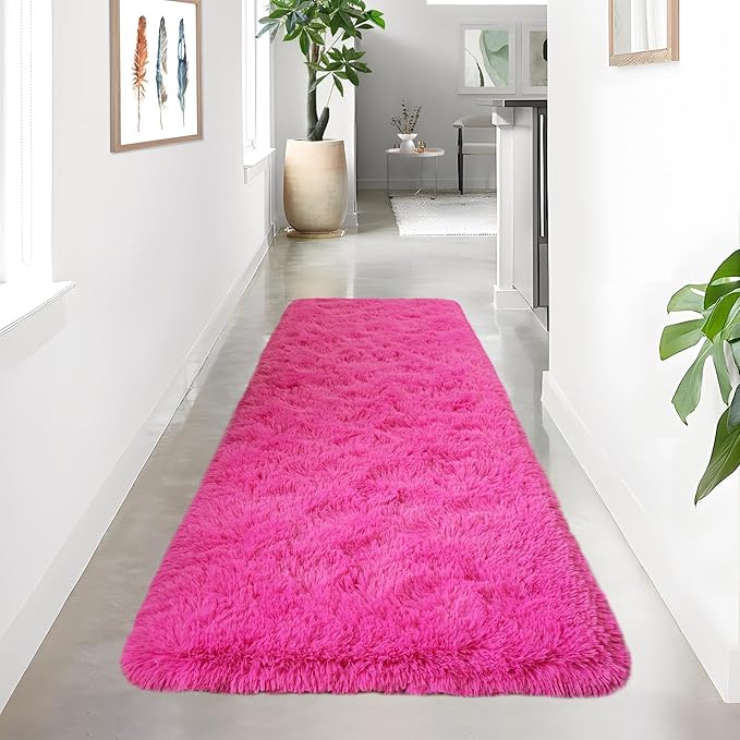 Noahas Hot Pink Runner Rug for Hallway,2'x6' Long Area Rugs for Bedroom Living Room,Non Slip Thick Shag Carpet for Entryway Nursery Bedside Kids Girls Room Home Decor