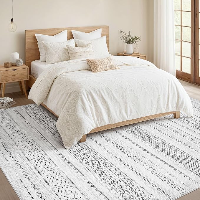 6x9 Area Rugs Living Room: Washable Boho Large Neutral Soft Farmhouse Rug Stain Resistant Modern Indoor Floor Non Slip Accent Carpet for Bedroom Nursery Kids Playroom Office Dining Room Dorm- Grey