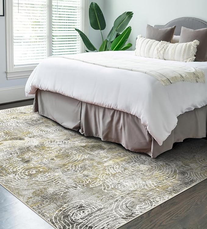 vivorug Washable Rug, Ultra Soft Runner Rug 2x8, Non Slip Abstract Rug, Runners for Hallway Living Room, Modern Fuzzy (Mustard, 2'x8')