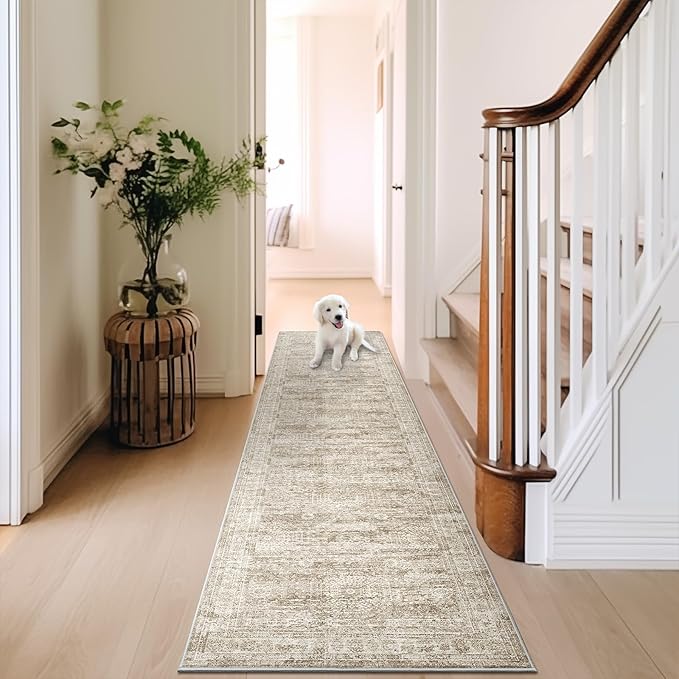 Runner Rug 2'x8' Washable Non-Slip Runner Rugs for Kitchen Bathroom Laundry Room Brown Vintage Floor Carpet Runners for Hallway Entryway