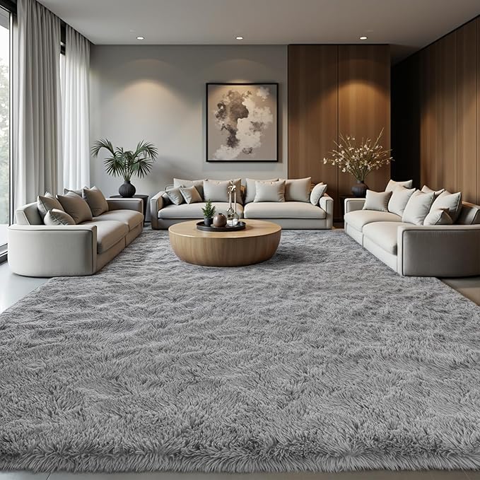 Zentavio Area Rugs for Living Room Light Grey Rugs for Bedroom Large Big 8x10 Carpet Fluffy Furry Soft Shag Aesthetic Plush High Pile Gray Rug for Nursery Kids Room Dorm