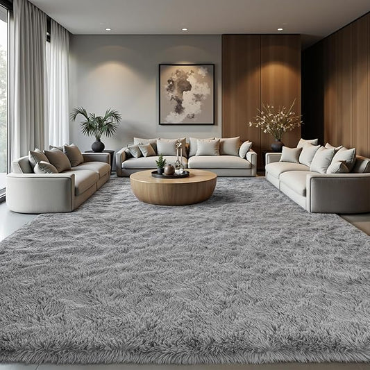 Zentavio Area Rugs for Living Room Light Grey Rugs for Bedroom Large Big 8x10 Carpet Fluffy Furry Soft Shag Aesthetic Plush High Pile Gray Rug for Nursery Kids Room Dorm