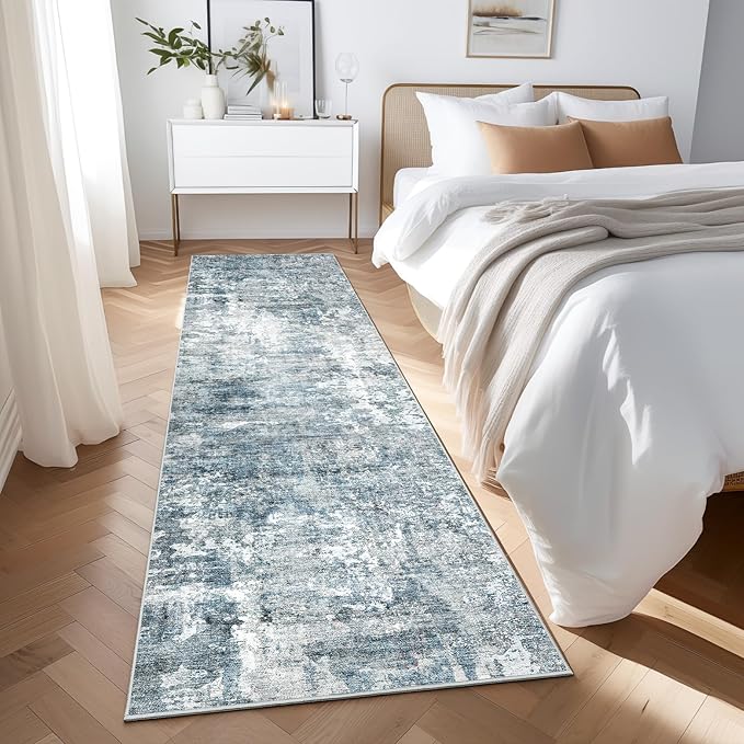 Runner Rug 2'x8' Abstract Washable Non-Slip Runner Rugs for Kitchen Bathroom Laundry Room Blue Vintage Floor Carpet Runners for Hallway Entryway
