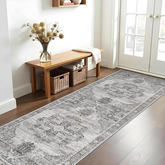 RUUGME Rug Runners 3x10 - Washable Hallway Rugs for Living Room Soft Stain Resistant Carpet for Bedroom Kitchen Bathroom with Non Slip Backing Home Decor Floor Decoration Mat 3x10 Grey