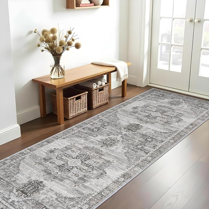 RUUGME Rug Runners 3x10 - Washable Hallway Rugs for Living Room Soft Stain Resistant Carpet for Bedroom Kitchen Bathroom with Non Slip Backing Home Decor Floor Decoration Mat 3x10 Grey