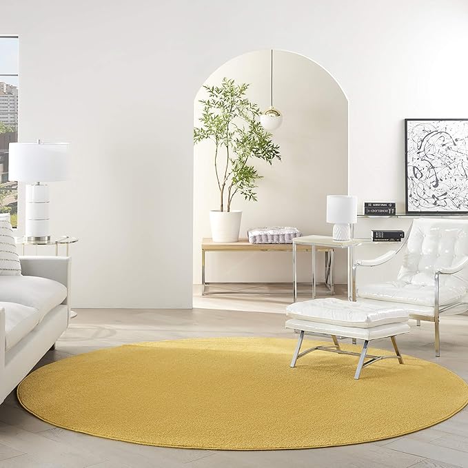 Nourison Essentials Indoor/Outdoor Yellow 8' x Round Area Rug, Easy Cleaning, Non Shedding, Bed Room, Living Room, Dining Room, Backyard, Deck, Patio (8 Round)