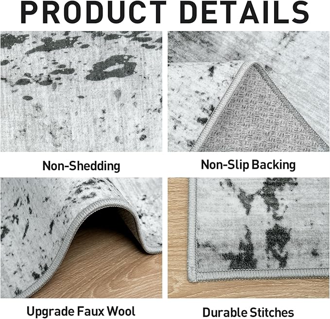 10x14 Area Rugs Washable Rug: Modern Abstract Living Room Rug Soft Anti-Skid Thin Carpet Indoor Floor Non-Shedding Carpets for Bedroom Dining Room Farmhouse Nursery Home Office Black White Grey