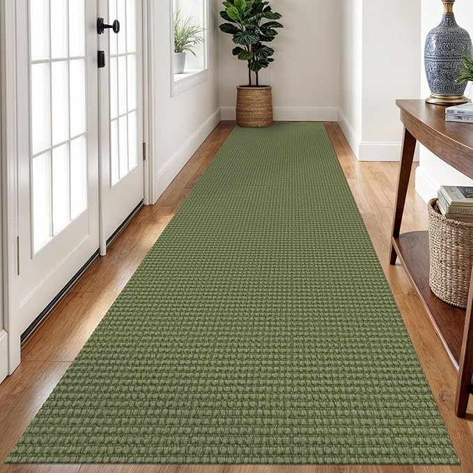 Braided Runner Rug 3x12 Ft Washable Runners for Hallways Non Slip Rubber Backed Kitchen Runners Cotton Long Entryway Runner Indoor, Woven Carpet for Hall Kitchen Entryway, Green