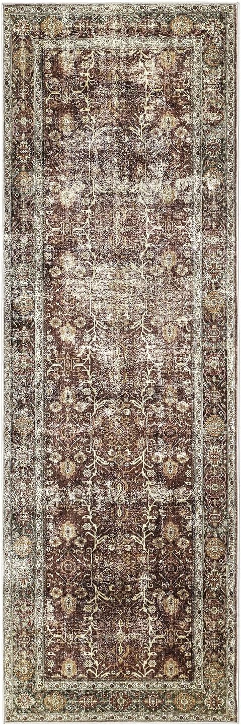Rust Red Runner Rug 3x7 Vintage Area Carpet Hallway Long Indoor Kitchen Washable Living Room Low Pile Traditional Distressed Retro Accent Throw Rug Non Slip Laundry Bathroom Office