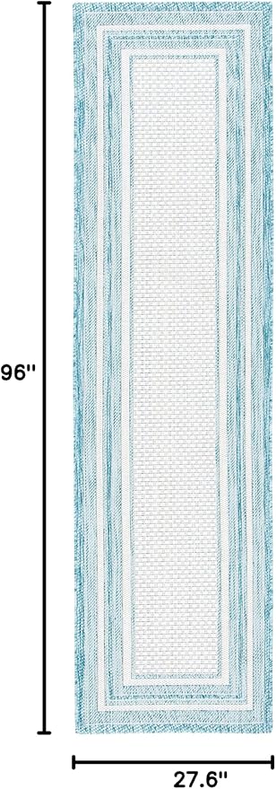 SAFAVIEH Courtyard Collection 2'3' x 8' Ivory / Aqua CY8475 Indoor/ Outdoor Patio Backyard Mudroom Runner Rug