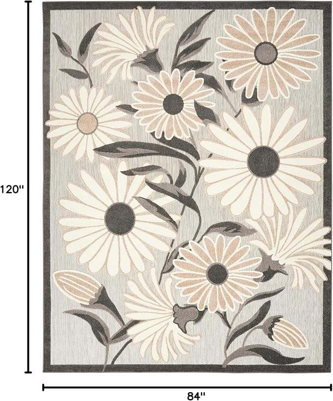 Nourison Aloha Indoor-Outdoor Beige 7' x 10' Area Rug, Easy Cleaning, Non Shedding, Bed Room, Living Room, Dining Room, Kitchen (7x10)