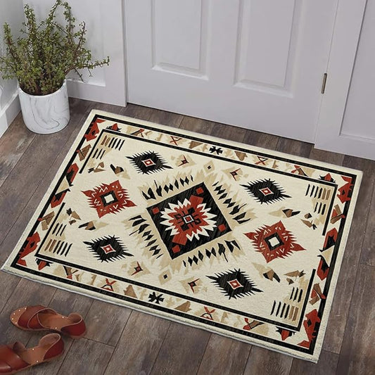 2x3 Entryway Rug Southwestern Rug Western Aztec Area Rugs Machine Washable Tribal Navajo Southwest Rug Non Slip Printed Low-Pile Indoor Door Mat Floor Carpet for Kitchen Bathroom Laundry