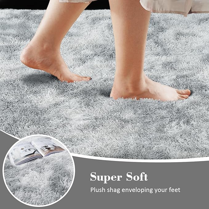 Fluffy Rug Shaggy Area Rug, Mottling Grey 3x5 Area Rugs for Bedroom, Small Bedside Rug, Soft Fluffy Shaggy Entryway Throw Rugs for Living Room Bedroom Kids Room Home Decor