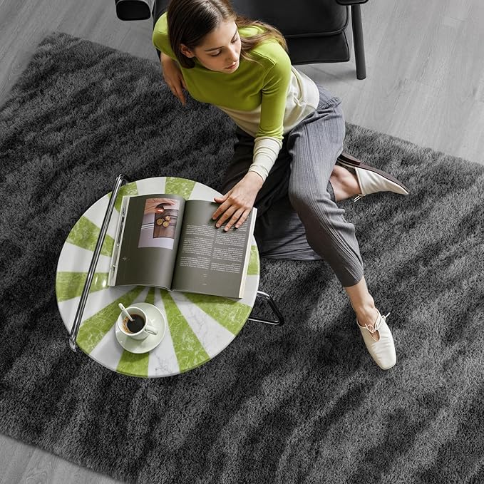 Zentavio Area Rugs for Living Room 4x6 Rugs for Bedroom Carpet Fluffy Fuzzy Soft Shag Aesthetic Plush High Pile Gray Throw Rug for Nursery Kids Room Dorm Marble Grey