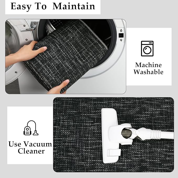 Washable Rug 10x13 for Living Room Modern Abstract Area Rug Non-Slip Large Contemporary Bedroom Rug Stain Resistant Aesthetic Accent Floor Carpet Foldable Solid Rug for Home Office, Black