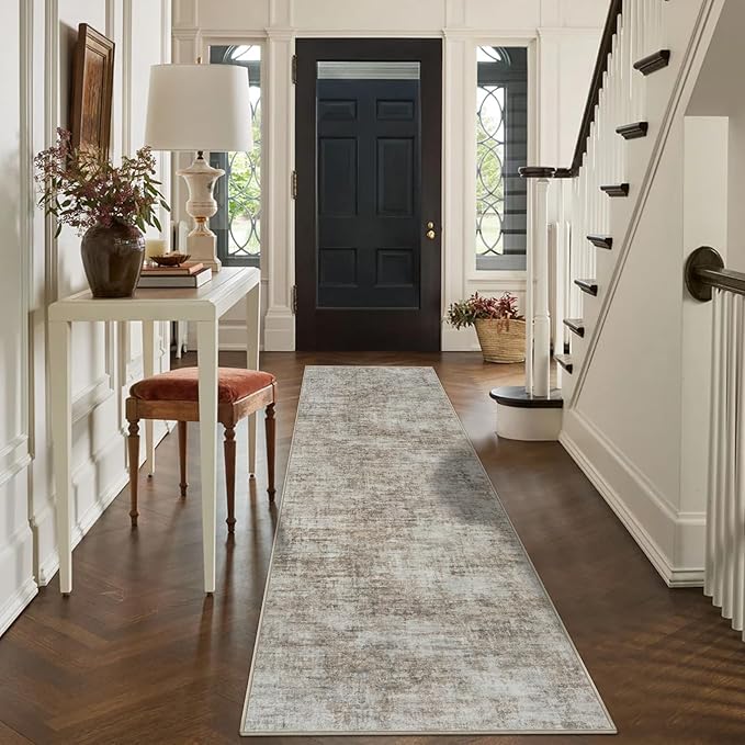 2'6''x8' Runner Rugs Washable Rug: Modern Abstract Living Room Rug Soft Anti-Skid Thin Carpet Indoor Floor Non-Shedding Carpets for Bedroom Dining Room Farmhouse Nursery Home Office Brown Black