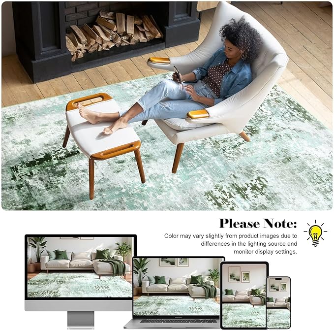 Washable Abstract Runner Rug, 2x6 Modern Area Rugs with Non-Slip Rubber Backed for Kitchen, Thin but Soft Contemporary Carpet Bedroom Entryway Hallway Decor, Green