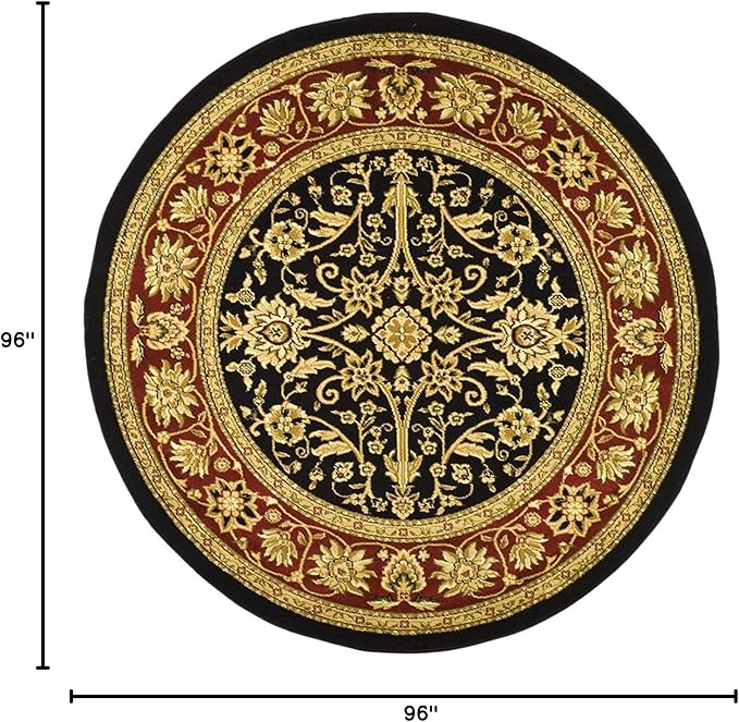 SAFAVIEH Lyndhurst Collection 8' Round Black / Red LNH212G Traditional Oriental Non-Shedding Dining Room Entryway Foyer Living Room Bedroom Area Rug