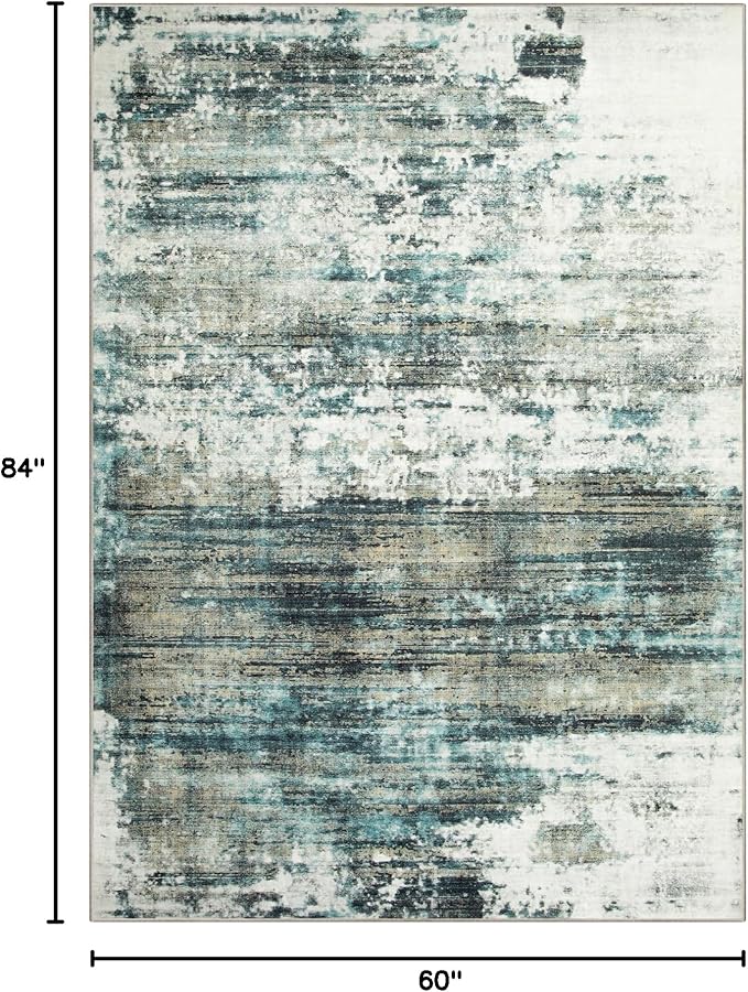 5x7 Area Rugs Washable Rug: Modern Abstract Living Room Rug Soft Anti-Skid Thin Carpet Indoor Floor Non-Shedding Carpets for Bedroom Dining Room Farmhouse Nursery Home Office - Green Multi