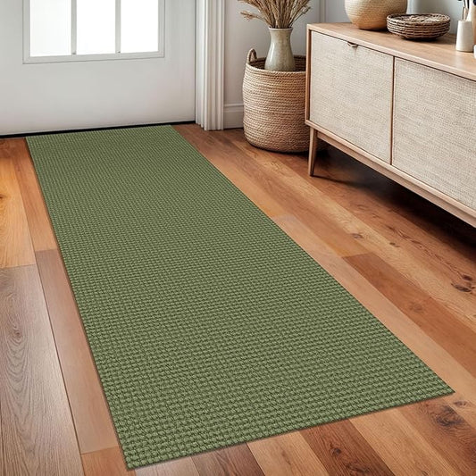 Braided Runner Rug 2x5 Ft Washable Runners for Hallways Non Slip Rubber Backed Kitchen Runners Cotton Entryway Runner Indoor, Woven Floor Carpet for Hall Kitchen Bedroom, Green