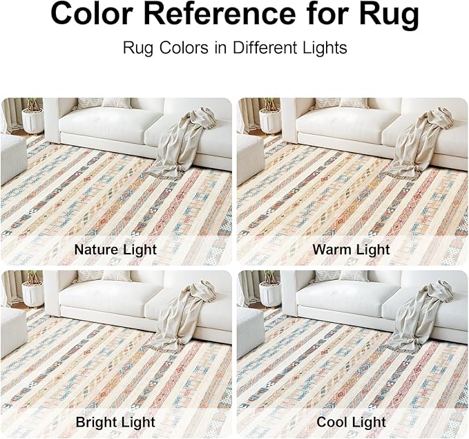 10x14 Washable Area Rug: Moroccan Large Neutral Boho Area Rug for Living Room & Bedroom Geometric Non-Slip Farmhouse Carpet for Living Room Yellow Colourful 10'x14'.