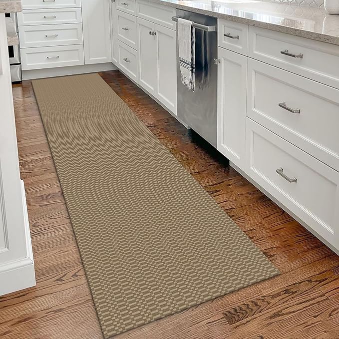 KOZYFLY Washable Runner Rug 2x8 Ft Runners for Hallway Rubber Backed Kitchen Runner Rugs Braided Cotton Entryway Runner Indoor, Carpet Runners for Hallway Entryway Bedroom, Beige/Khaki