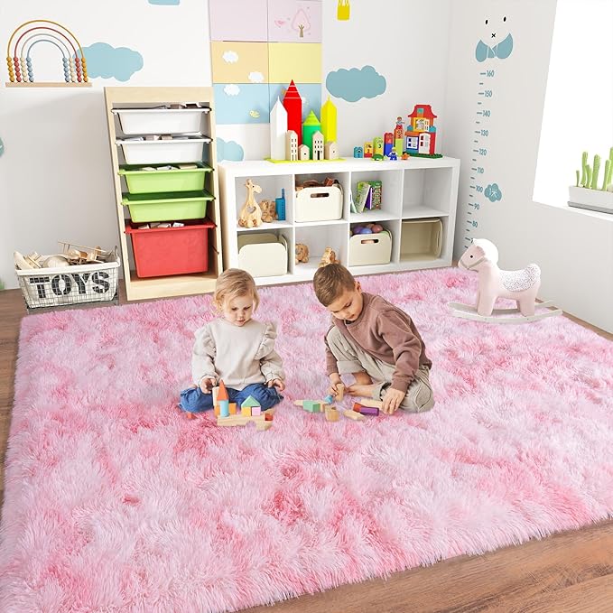 5x7 Area Rugs for Living Room, Plush Thick Carpets for Boy and Girls Room, Modern Soft Shag Rug for Bedroom, Non Slip, Large Indoor Carpet for Nursery Dorms Home Decor Aesthetic, Pink