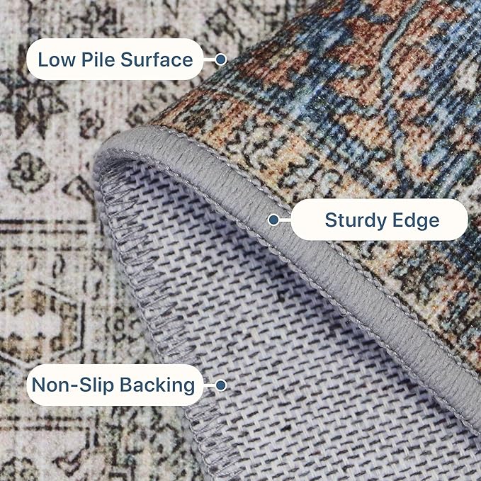 Bavni Clearance 2x5 Runner Rug Non Slip, Machine Washable Rug Runners for Hallways, Vintage Distressed Print Kitchen Runner, Low Pile Lightweight Carpet Runner for Entryway, Laundry, Bedroom, Red