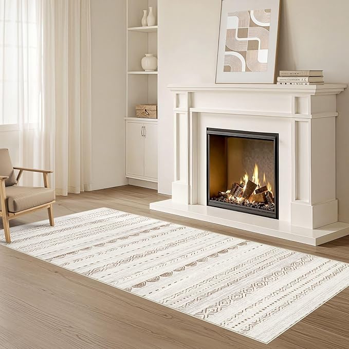 Runner Rug Kitchen Washable Rugs: 2x6 Non-Slip Boho Soft Modern Stain Resistant Indoor Floor Neutral Farmhouse Throw Carpet for Hallway Bathroom Laundry Room Entryway Bedroom- Beige