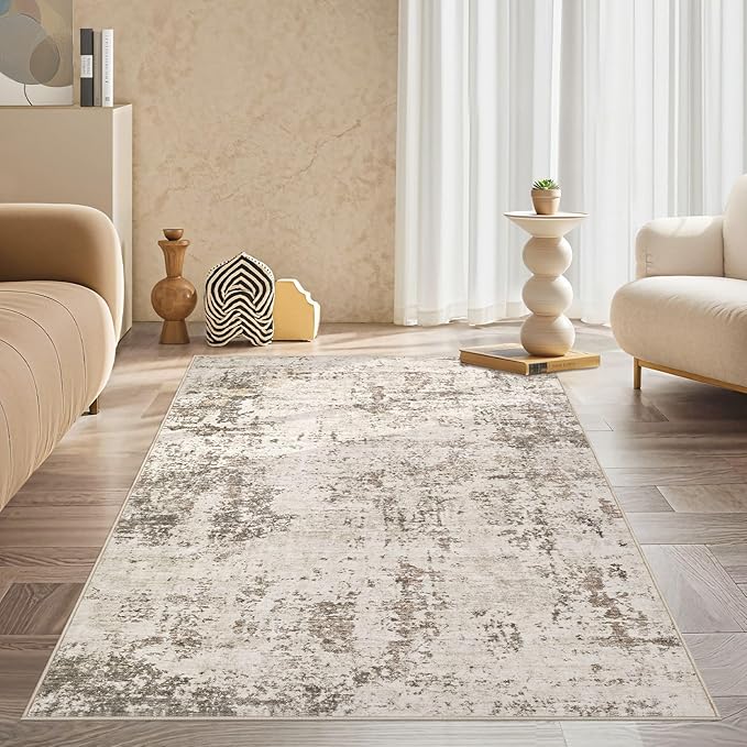 3x5 Area Rug Living Room Rugs - Washable Neutral Modern Abstract Soft Thin Rug Indoor Floor No Slip Rug Carpet for Bedroom Under Dining Table Home Office Decor - Dark Brown