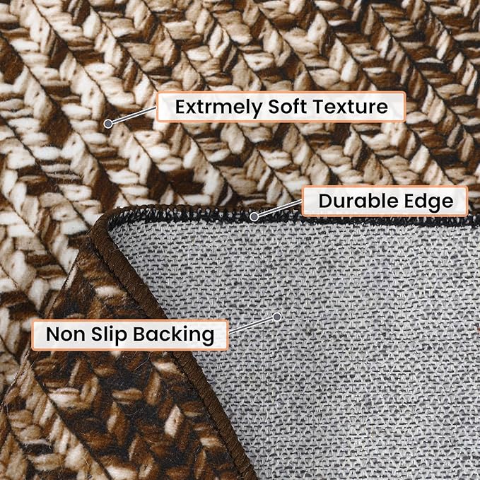 Printed Living Room Rug 3x5 Washable Rug for Bedroom Modern Farmhouse Braid Look Non Slip Small Area Rug Soft Low Pile Stain Resistant Carpet for Office Nursery Dining Room 3'x5'