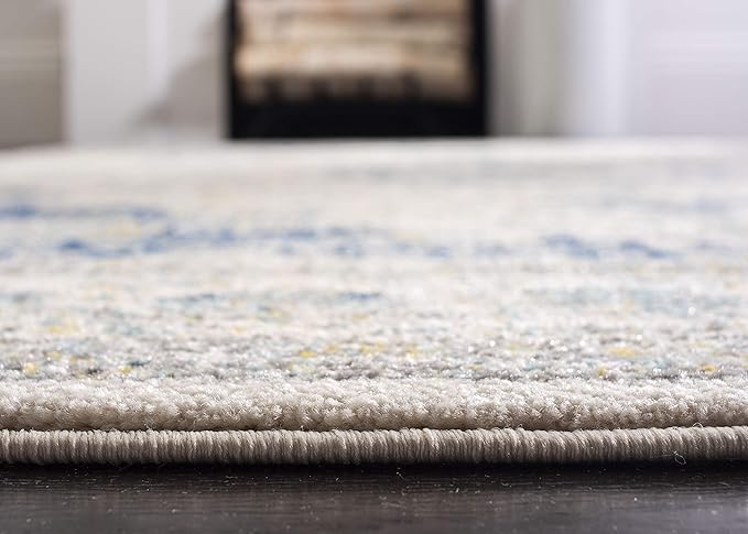 SAFAVIEH Evoke Collection X-Large Area Rug - 12' x 18', Ivory & Blue, Shabby Chic Oriental Medallion Design, Non-Shedding & Easy Care, Ideal for High Traffic Areas in Living Room, Bedroom (EVK220C)