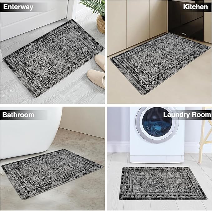 2x3 Small Washable Non-Slip Vintage Chenille Area Rug,Low Pile Distressed Floral Carpet for Entryway Kitchen, Boho Farmhouse Stain Resistant Indoor Rug