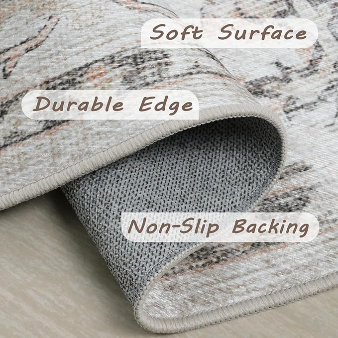 Area Rug 8x10 for Living Room, Vintage Design Home Decor, Floor Decoration Carpet Mat, Area Rugs for Living Room,Beige Washable Rug (Beige Cream, 8x10)