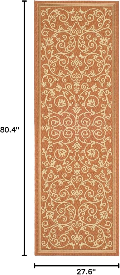 SAFAVIEH Courtyard Collection Runner Rug - 2'3" x 6'7", Terracotta & Natural, Scroll Design, Non-Shedding & Easy Care, Indoor/Outdoor & Washable-Ideal for Patio, Backyard, Mudroom (CY2098-3202)