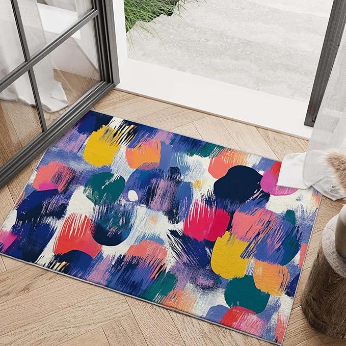 2x3 Entryway Rug Abstract Colorful Area Rug Ultra-Thin Soft Small Carpet Bathroom Non Slip Indoor Entrance Low Pile Door Mat Kitchen Stain Resistant Washable Machine