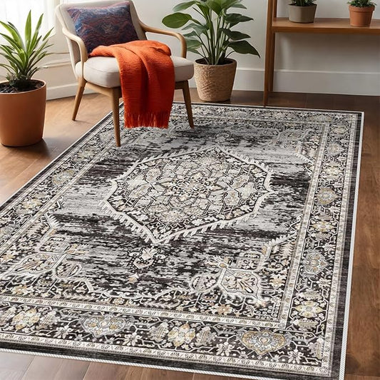 YOUFORTONG Area Rug 3x5 Washable Rugs: Soft Ultra Thin Low Pile Mat Machine Washable Indoor Doormat Lightweight Entry Rug Anti Slip Backing Rugs for Living Room Bedroom Kitchen 3'x5' Black