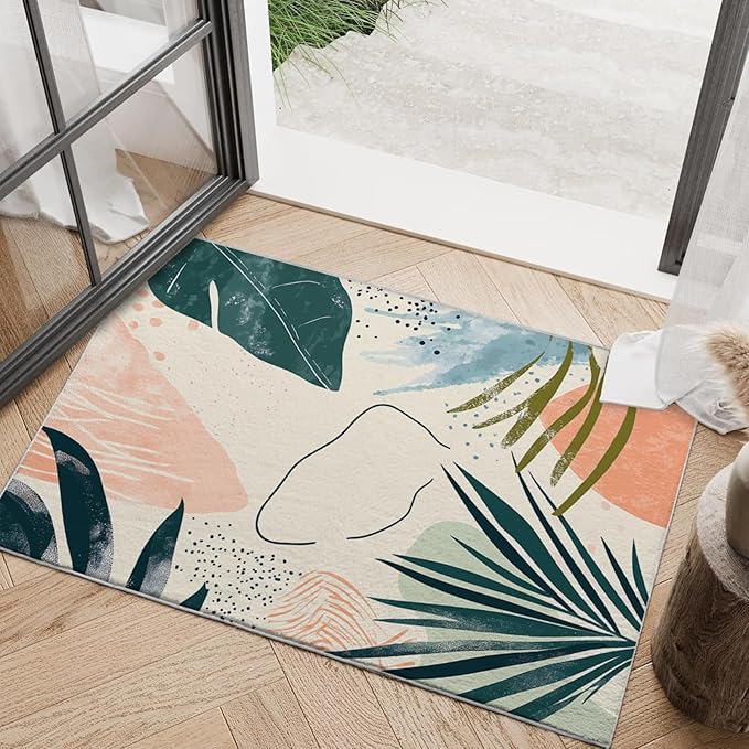 2x3 Area Rugs for Living Room Machine Washable Boho Botanical Rug Non Slip Printed Abstract Plant Rug Carpet Friendly Modern Rug for Bathroom Bedroom Dining Room Kitchen