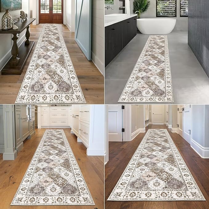 HEBE Hallway Runner Rug 2'x10' Washable Vintage Distressed Area Rugs Non Slip Laundry Rug Runner Boho Floor Carpet Runners for Hallways Entryway Laundry Room Kitchen Bathroom
