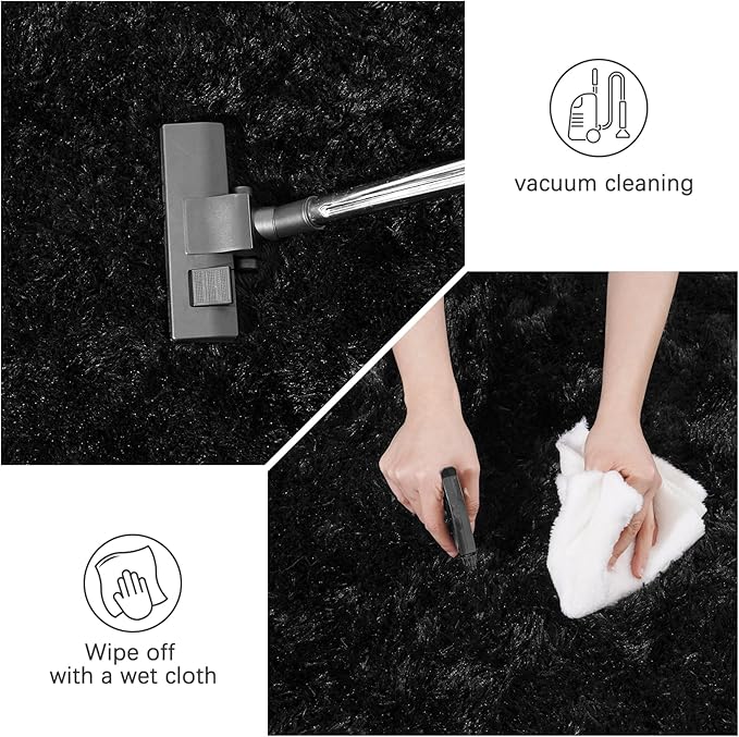 Black Area Rugs 8x10 for Living Room, Large Shag Plush Rug Bedroom Carpet, Non-Slip Modern Fluffy Indoor Floor Rug for Kids Room Dorm Nursery Home Decor Aesthetic