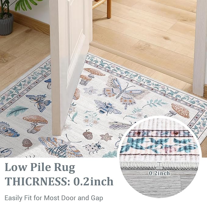 2.5x8 Runner Rug for Hallway Washable Kitchen Rugs Non Slip with Rubber Back Mushroom Soft Low-Pile Stain Resistant Foldable Indoor Carpet for Entryway Laundry Room Floor Mats Beige