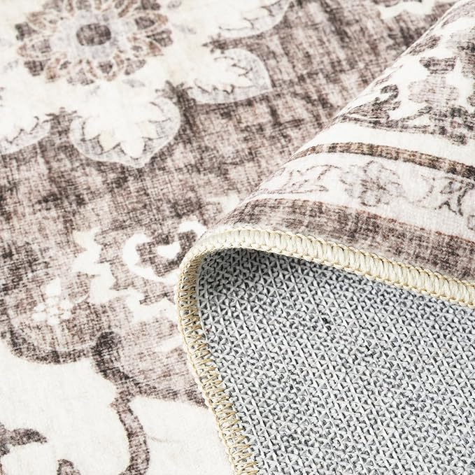 Washable Oriental Hallway Runner Rug - 3x8 Rugs for Living Room Soft Carpet for Bedroom Kitchen Waterproof Floral Distressed Indoor Stain Resistant Non-Shedding Floor Carpets (Beige, 3X8)