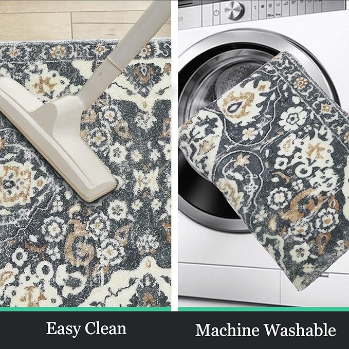 HEBE Hallway Runner Rug 2'x8' Washable Vintage Distressed Area Rugs Non Slip Laundry Rug Runner Boho Floor Carpet Runners for Hallways Entryway Laundry Room Kitchen Bathroom