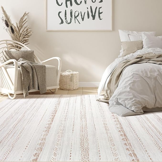 10x12 Area Rug Living Room: Washable Boho Large Neutral Modern Soft Stain Resistant Farmhouse Indoor Floor Rug Non Slip Accent Carpet for Bedroom Nursery Kids Playroom Office Dining Room- Brown