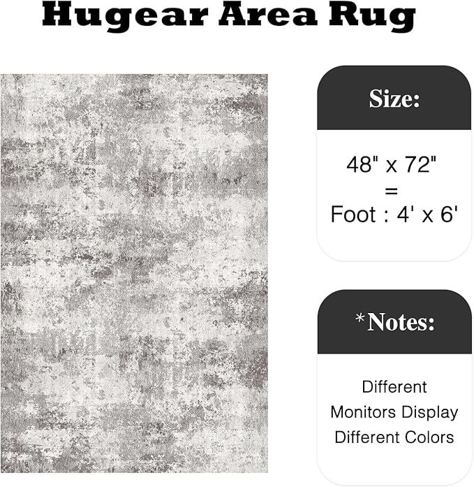 4x6 Washable Rug Grey Entryway Rugs Hallway Area Rug Abstract Non Slip Low Pile Carpet for Bedroom Living Room Office Kitchen Laundry Room