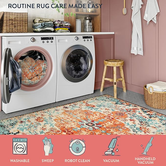 Lahome Bohemian Floral Medallion Rug - 2'8" x 10' Hallway Rug Soft Washable Non-Slip Stair Mat, Distressed Indoor Accent Carpet Runner for Kitchen, Laundry Room, Entryway
