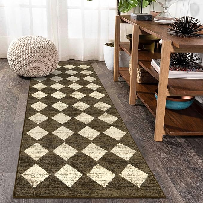 Lahome Washable Kitchen Runner Rug, Rug Runners for Hallways 6 Feet Non Slip Long Bathroom Rugs Runner, Moroccan Trellis Non Skid Low Pile Laundry Room Carpet Runners for Bedroom Entryway, 2x6 Brown