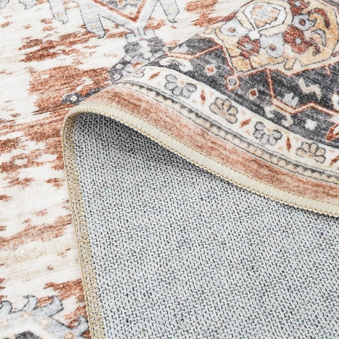 Washable Rug 8x10 Area Rugs: Super Soft Ultra-Thin Carpet - Non-Slip Backing Rugs for Bedroom Dining Room - Stain Resistant Vintage Large Area Rug 8'x10' Brick